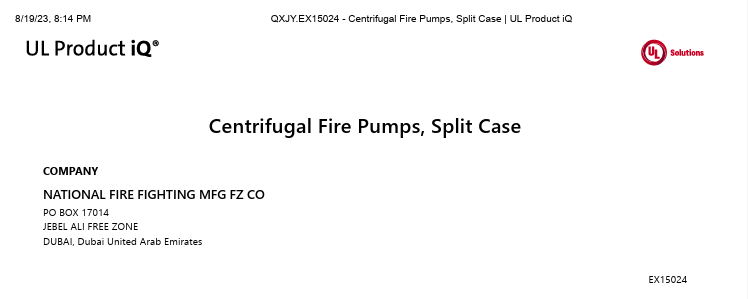 Centrifugal Fire Pumps, Split Case
